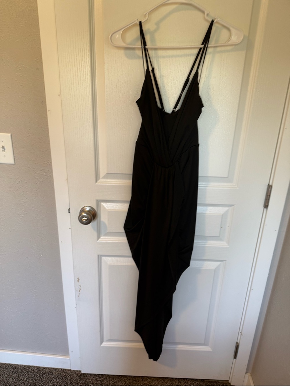 Black Asymmetric Spaghetti Strap Dress